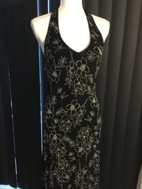 Coldwater Creek Stretchy Slinky Halter Maxi Dress Size 8 Black & Beige